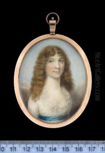 Julia Seton, Wearing White Dress With Frilled Neckline And Blue Ribbon Sash, Her Curled Hair Worn Long