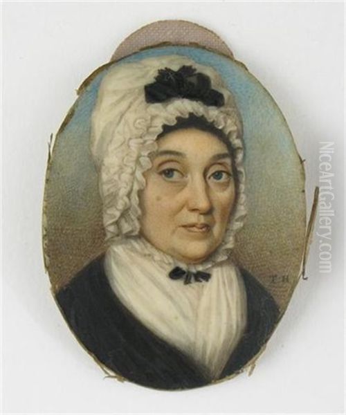 Portrait Of A Woman Wearing A Blue Dress And A White Lace Bonnet - view 1