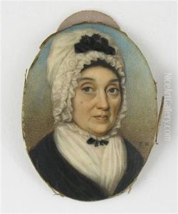 Portrait Of A Woman Wearing A Blue Dress And A White Lace Bonnet