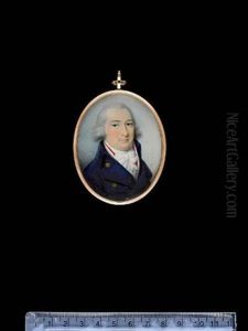 A Gentleman, Wearing Blue Coat With Brass Buttons, Tied White Cravat And Red Solitaire, His Hair Powdered