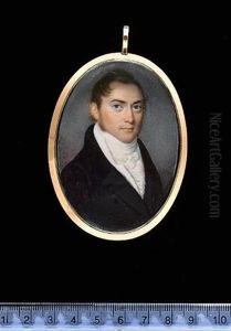 A Gentleman Wearing Blue Coat With Velvet Collar, White Waistcoat, Frilled White Chemise And Tied Cravat by Thomas Hazlehurst