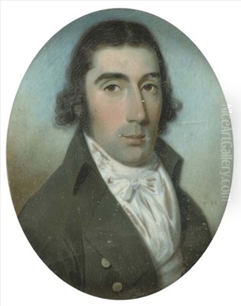 A Gentleman In Open Green Coat And White Waistcoat, Dark Wavy Hair - view 1
