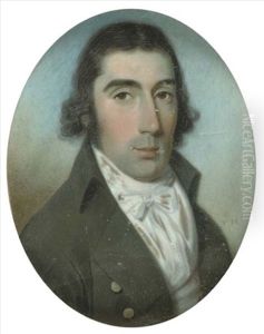 A Gentleman In Open Green Coat And White Waistcoat, Dark Wavy Hair