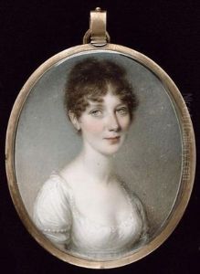 A Young Lady, Wearing White Dress Trimmed With Lace, Pearls On Her Sleeve by Thomas Hazlehurst