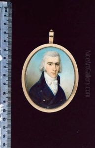 A Gentleman, Wearing Blue Coat, White Waistcoat, Pale Blue And White Striped Solitaire And Tied White Stock by Thomas Hazlehurst