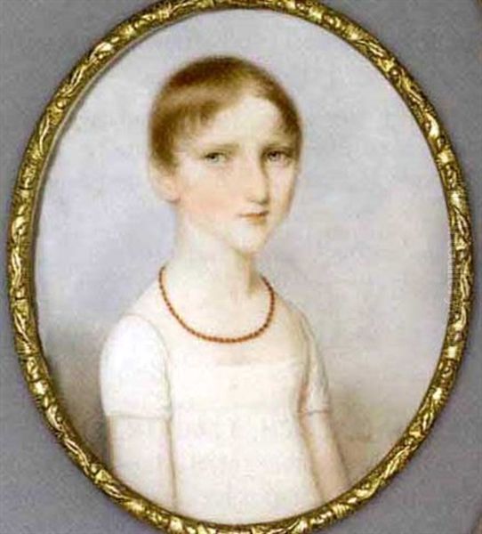A Girl, In White Dress, Coral Necklace, Short Auburn Hair - view 1