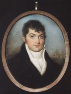 A Gentleman Wearing Black Coat, White Waistcoat, Shirt And Cravat, A Ship In The Background