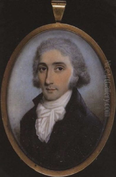 A Gentleman Wearing Grey Coat, Waistcoat, White Shirt And Tied Cravat, His Hair Powdered - view 1