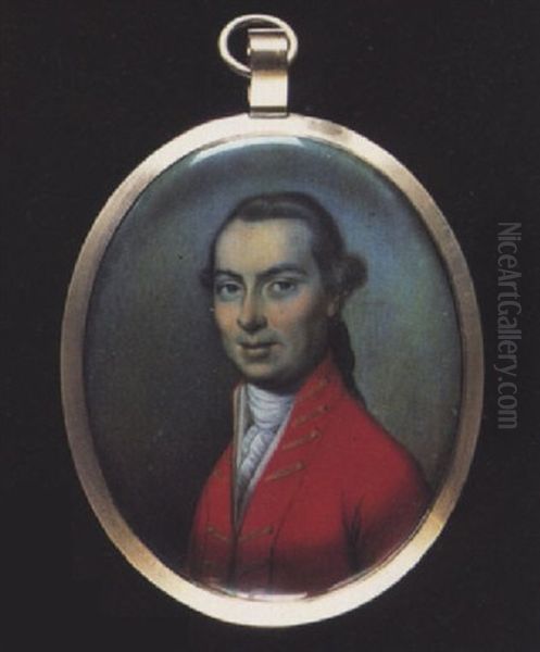 A Gentleman Wearing Scarlet Coat With Gold-braided Button Holes And Buttons, White Waistcoat And Stock, His Hair Worn En Queue - view 1