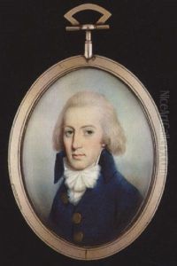 A Gentleman, With Short Powered Hair, Wearing Blue Coat With High Collar And Gold Buttons, Tied White Stock And Frilled Cravat