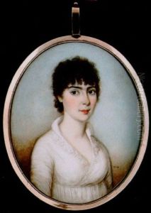 A Young Lady With Short Curled Hair Wearing Decollette White Dress With White Trimmed Collar