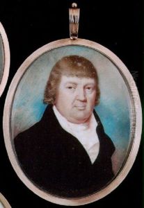 A Gentleman Wearing Short Wig, Dark Blue Coat, White Waistcoat And Tied Stock by Thomas Hazlehurst