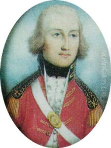 An Officer Wearing A Red Uniform With Blue Collar Before A Sky Background by Thomas Hazlehurst