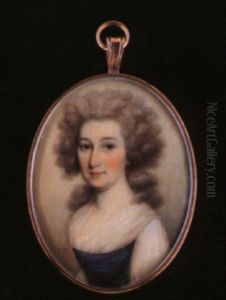 A Lady With Powdered Hair Wearing Blue Dress With White Sleeves And Fichu