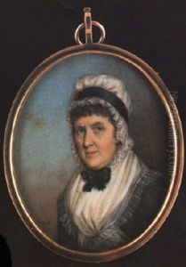 A Lady Wearing A Blue Dress With Lace Trimmed Fichu