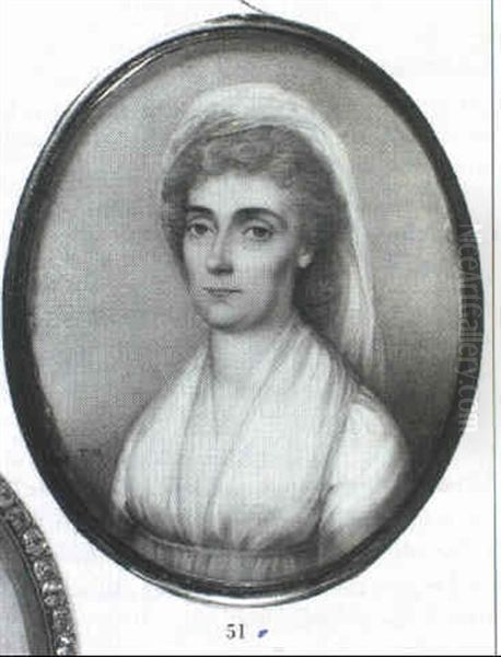 A Lady In White Dress And Figured Veil In Her Powdered Hair - view 1
