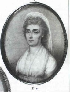 A Lady In White Dress And Figured Veil In Her Powdered Hair