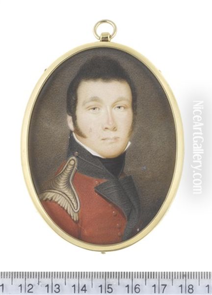 An Officer, Wearing Red Coat With Black Standing Collar And Facings, Gold Epaulette, White Chemise And Black Stock - view 1
