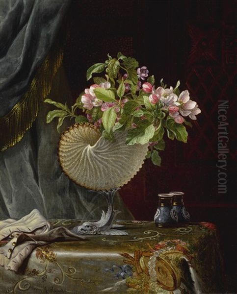 Apple Blossoms In A Nautilus Shell Vase - view 1