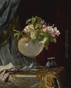 Apple Blossoms In A Nautilus Shell Vase by Martin Johnson Heade