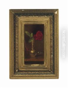 Red Rose In A Standing Vase by Martin Johnson Heade