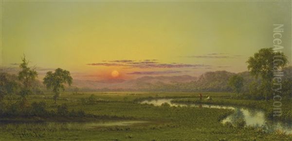 Two Fishermen In The Marsh, At Sunset (new Jersey Marshes) - view 1