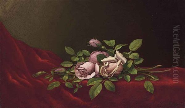 Pink Roses On A Red Cloth - view 1