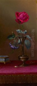Red Rose And Heliotrope In A Vase, Requited And Unrequited Love by Martin Johnson Heade