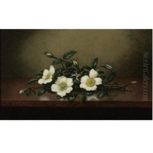 Cherokee Roses On A Shiny Table by Martin Johnson Heade