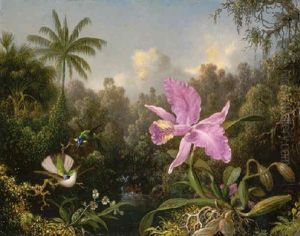 Orchid And Two Hummingbirds, 1872 by Martin Johnson Heade