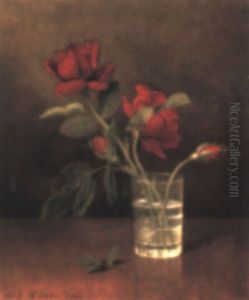 Still Life With Glass Of Roses by Martin Johnson Heade