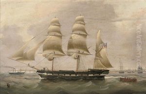 A Three-masted Barque In The Downs, With Walmer Castle And The Town Of Deal Off Her Stern A Three-masted Barque In The Downs, With Walmer Castle And The Town Of Deal Off Her Stern
