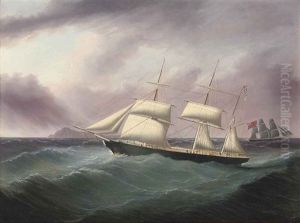 The Barque Humphrey Nelson Flying Her Recognition Flags As She Passes A Three-masted Merchantman Off A Mid-ocean Island