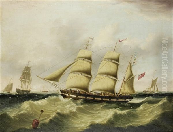 The Inward Bound Liverpool Barque John Tomkinson Portrayed In Two Views Boarding Her Pilot In The River Mersey's Formby Channel - view 1