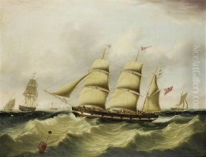 The Inward Bound Liverpool Barque John Tomkinson Portrayed In Two Views Boarding Her Pilot In The River Mersey's Formby Channel by Joseph Heard
