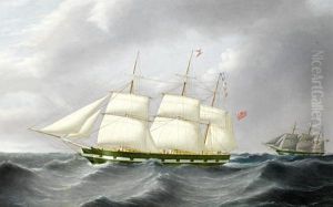 The Full-rigged "william Fisher" Sailing In Company With The Barque Nithsdale, Each Vessel Sporting The House Flag Of Martin & Co. Of Dumfries by Joseph Heard