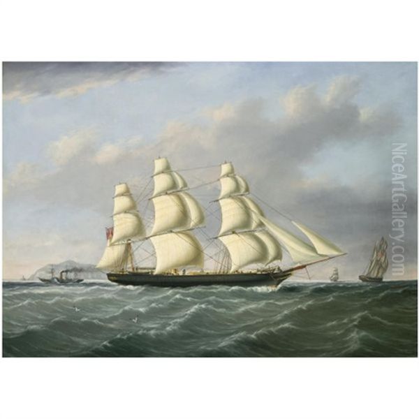 A Three Masted Ship Under Full Sail Outward Bound From Liverpool Off Holyhead And The South Stack - view 1
