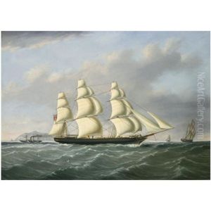 A Three Masted Ship Under Full Sail Outward Bound From Liverpool Off Holyhead And The South Stack by Joseph Heard
