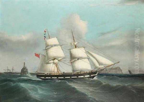 The Brig "martha" Passing The Fastnet Rock, Homeward Bound For Liverpool - view 1