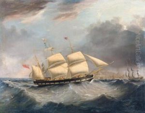 A British Barque ("the Earl Of Stanhope"?) In Two Positions In A Heavy Swell Off Table Mountain, South Africa by Joseph Heard