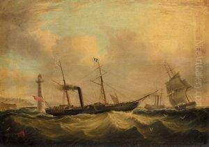 The Departing Paddle Steamer "victoria" Off The Perch Rock Fort And Lighthouse, Liverpool by Joseph Heard