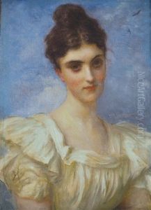 Portrait De Jeune Femme En Buste A La Robe Blanche by Antoine Auguste Ernest Hebert