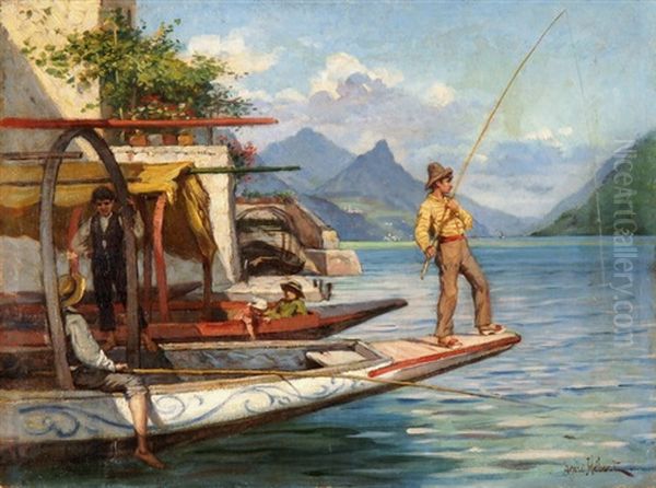 Angler Und Fischer Auf Ihren Booten Am Genfersee - view 1