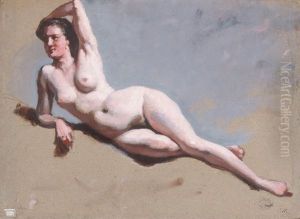 Liegender Weiblicher Akt Mit Erhobenem Arm by Jules Hebert