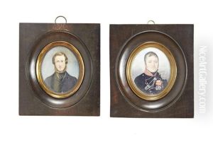 A Portrait Miniature Of An Officer (2 Works) by Pierre Hebert