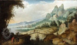Weite Gebirgslandschaft Mit Zwei Jakobspilgern Im Vordergrund by Claes Dircksz van der Heck