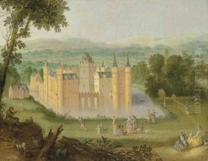 The Castle Of Egmond Aan Den Hoef, With Elegant Company In The Foreground