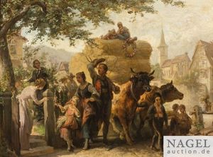 Einzug Des Erntewagens In Das Stadtchen by Wilhelm Emil Robert Heck