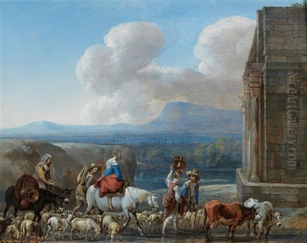 Shepherds And Travellers By A Triumphal Arch In The Roman Campagna - view 1