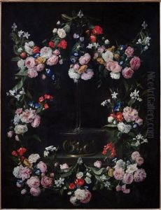 Guirlande De Fleurs Entourant Une Fontaine by Jan van den Hecke the Elder